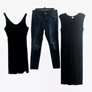 Old Navy 3pc Bundle Soft Knit maxi, Fit & Flare Dress, & Rockstar Jeans Bundle M